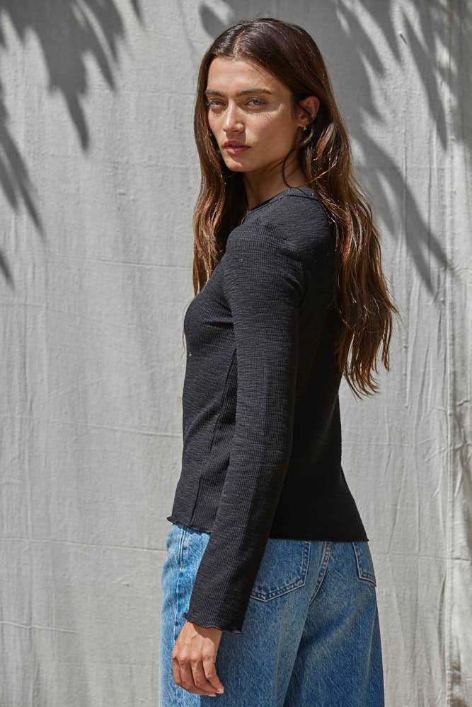 By Together - L9892 | Knit Cotton Polyester Spandex Round Neck Long Sleeve