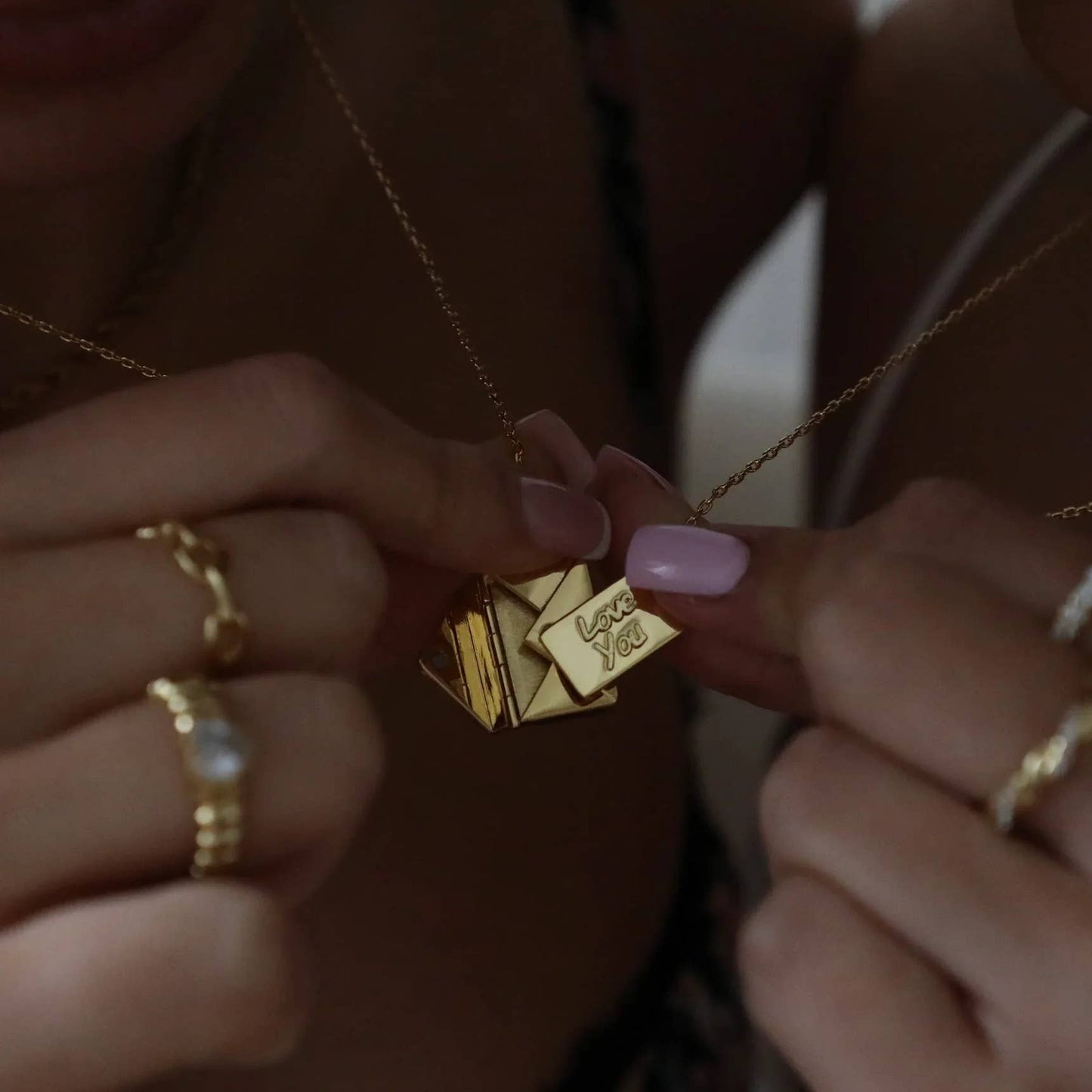 Love Letter 14K Gold Steel Envelope and Letter necklace