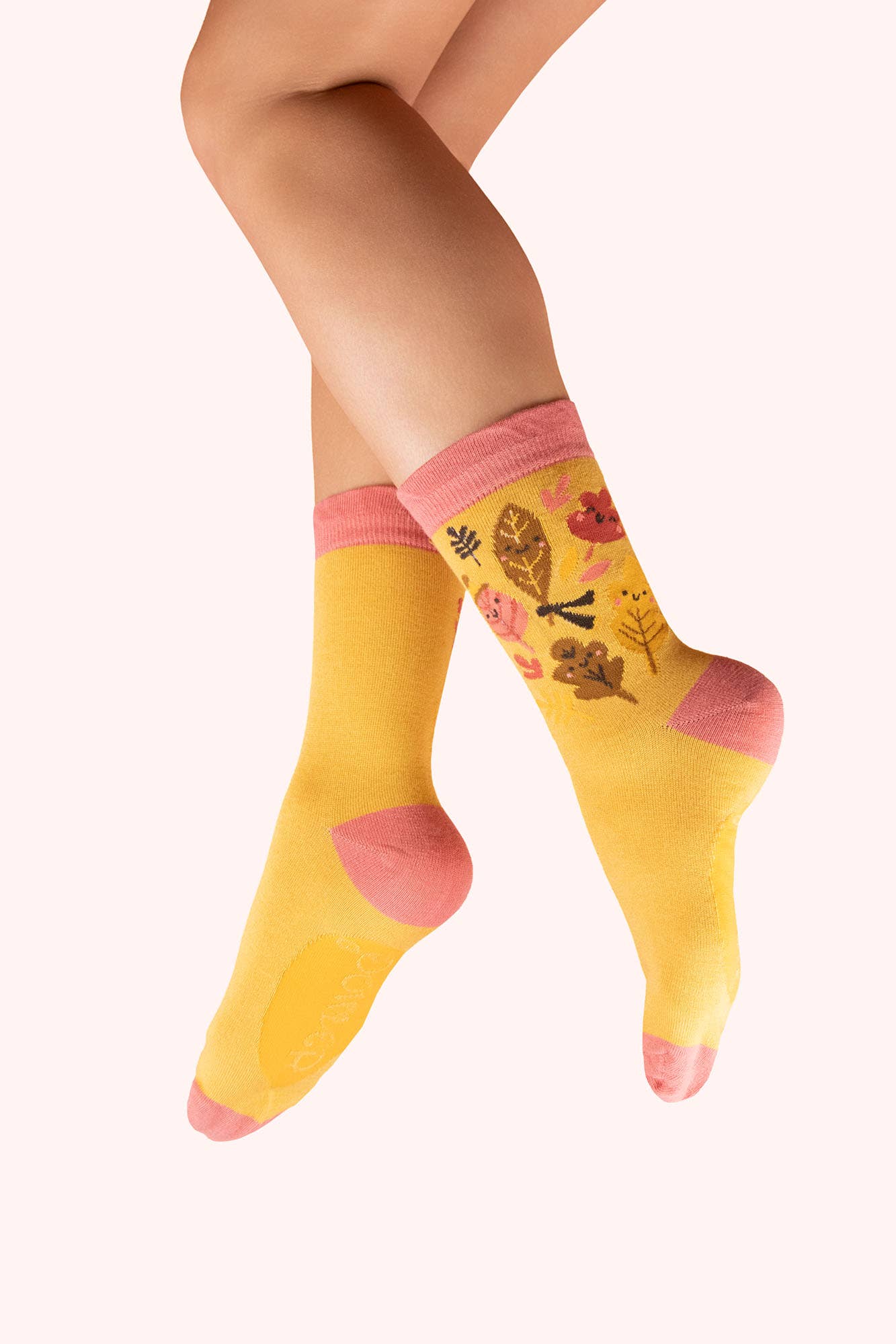 Powder Design inc - US - Women's Ankle Socks - Happy Leaves, Custard