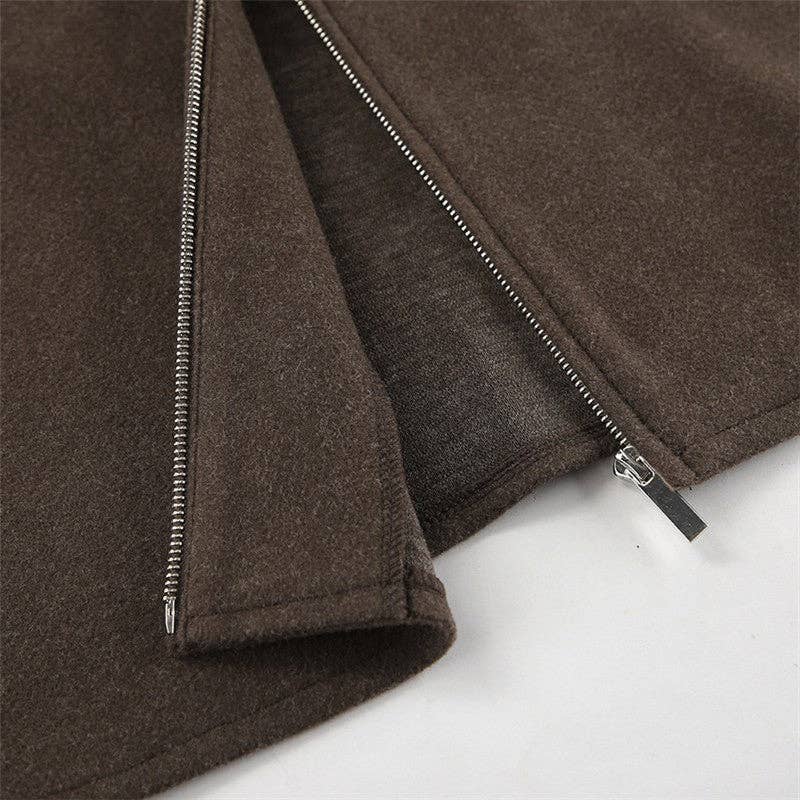 Solid Color Notched Collar Thick Wool Jacket - Sheer Trend