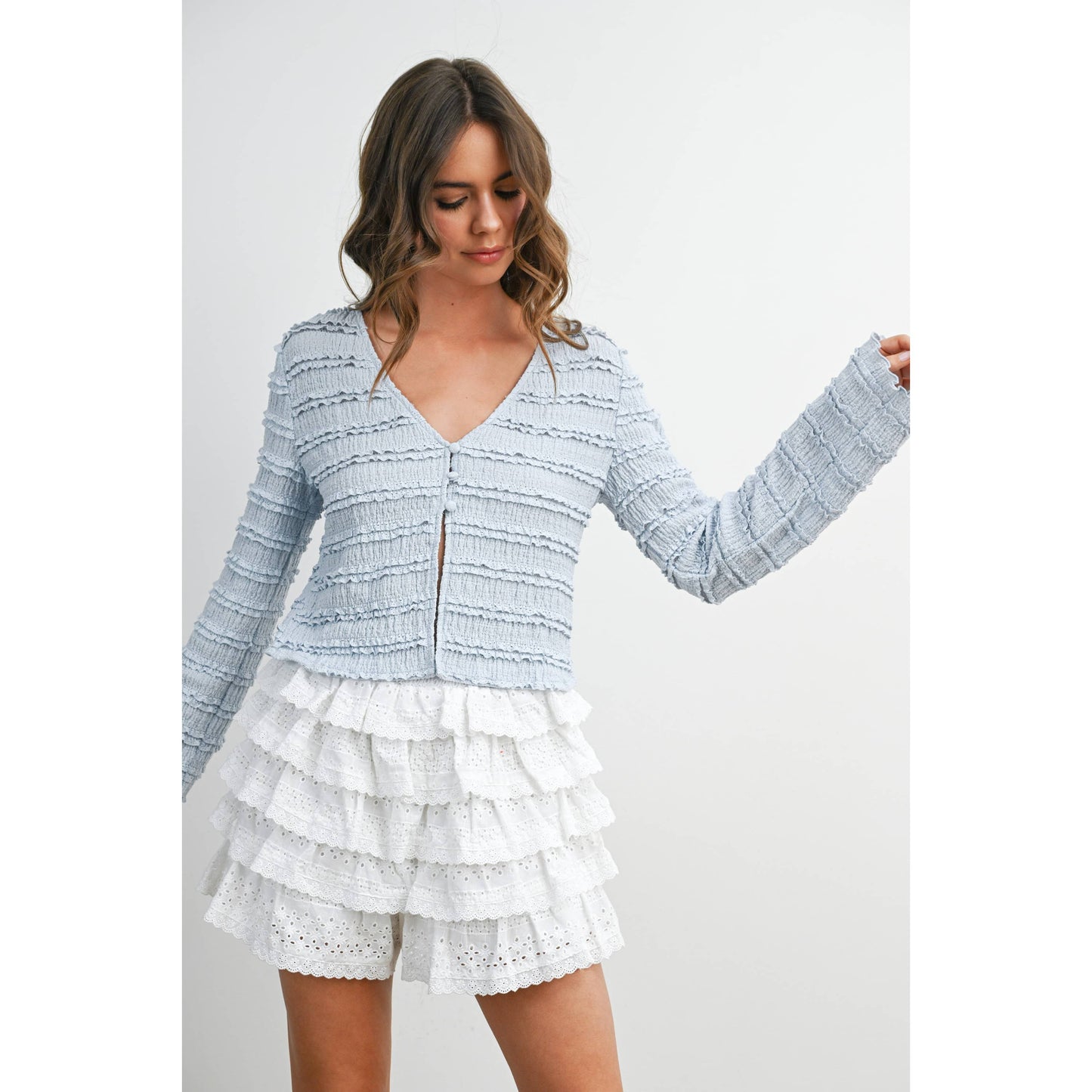 BUTTERMELON - Ruched Ribbon Knit Top - BMT8185