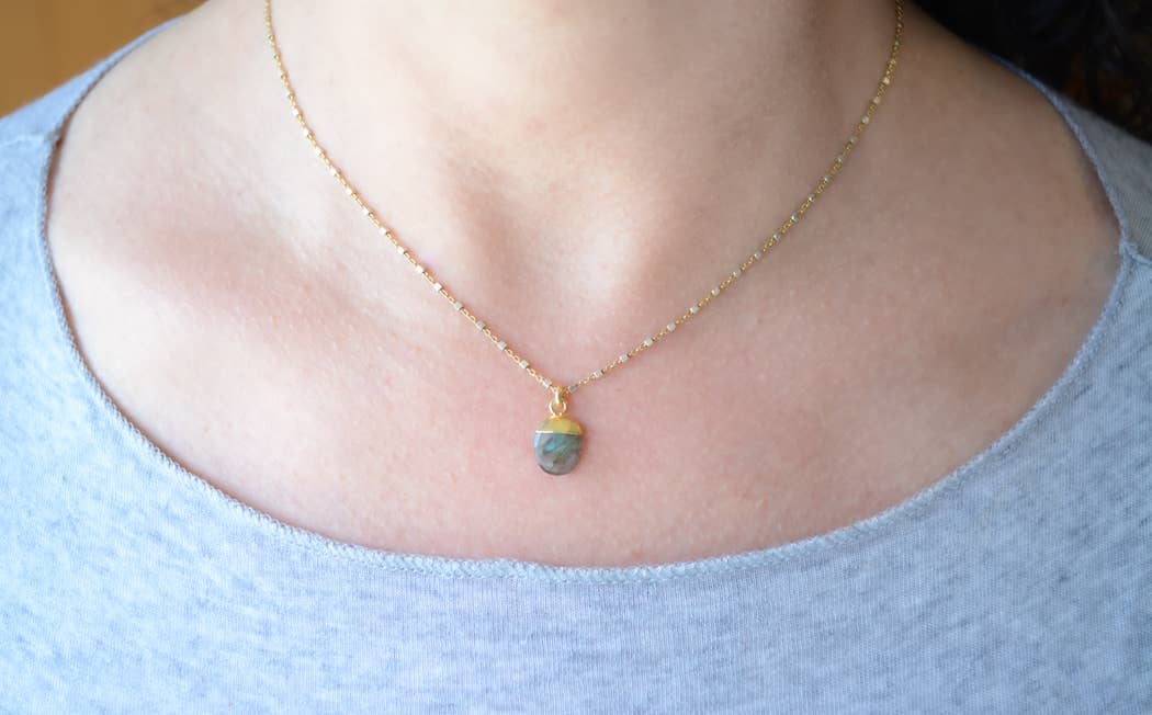 AJS Design Studio - 2 Tone Silver Necklace with Labradorite Pendant