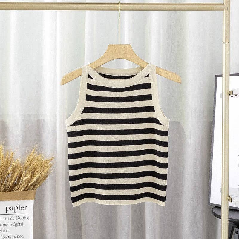Striped Knit Loose Vest -Sheer Trend