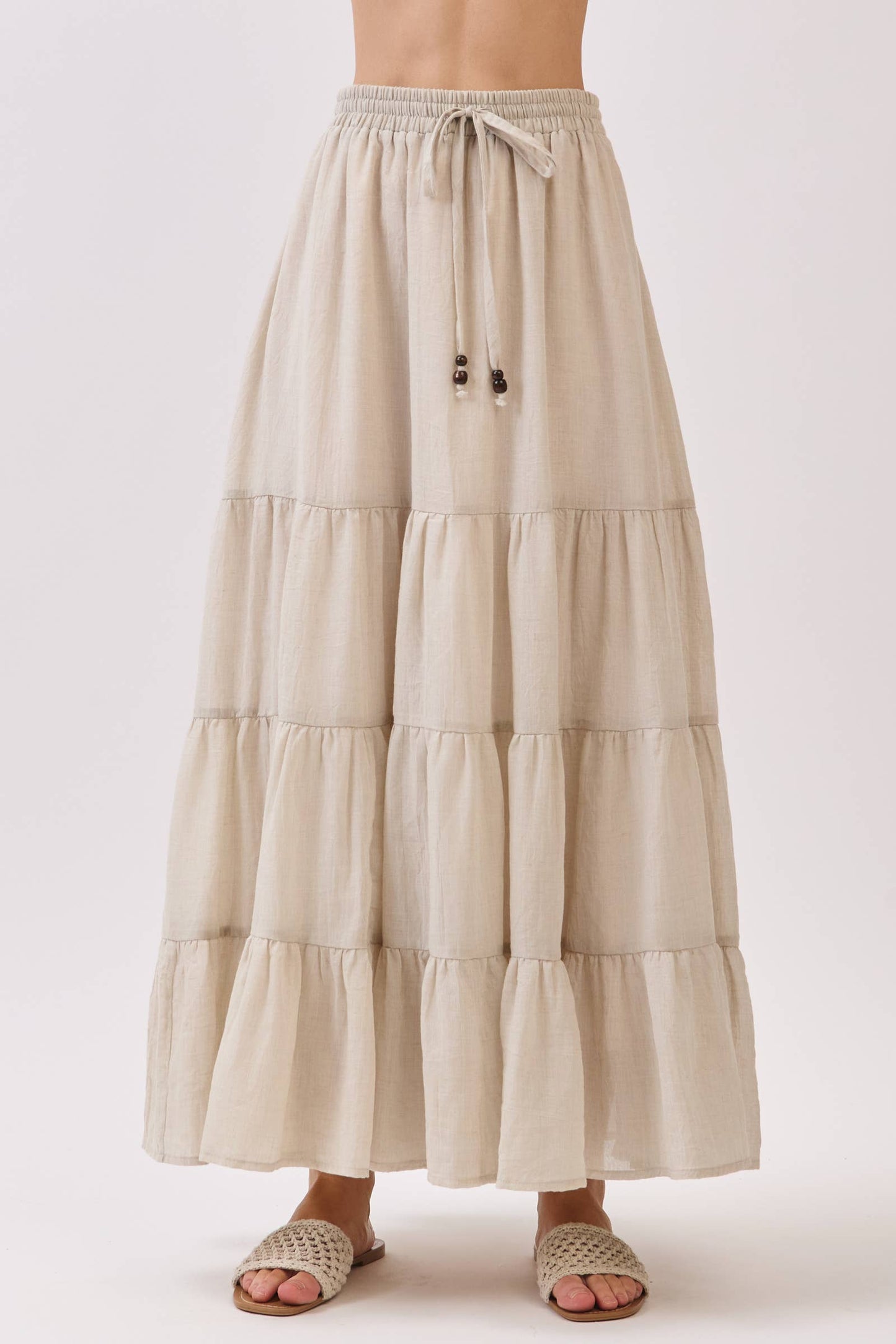 Tiered Coconut Tie Detail Maxi Skirt - Final Touch