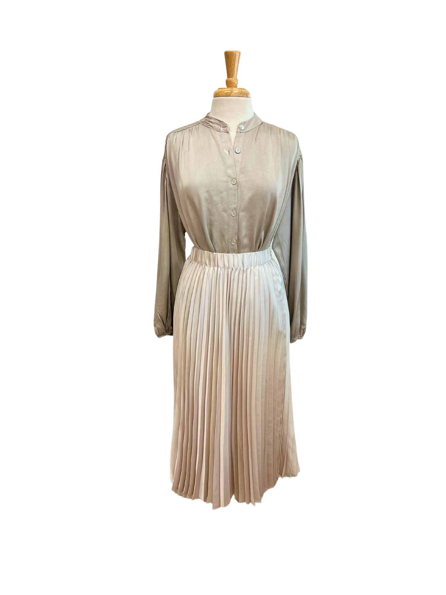 Button Front Mandarin Collar Satin Blouse