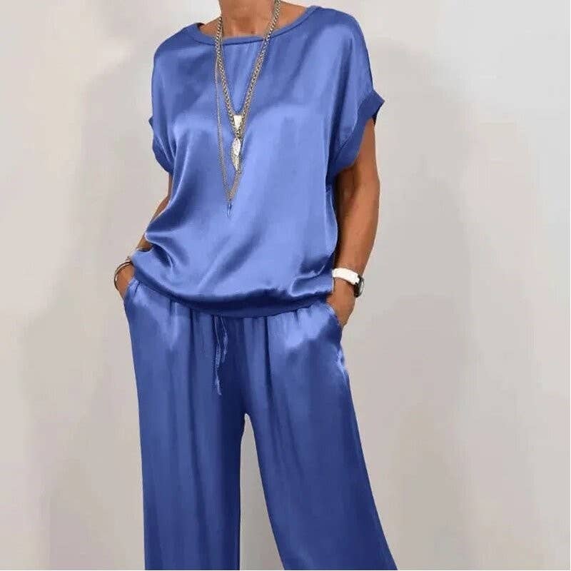Casual Pure Color Loose Tee Wide Leg Pants Set - Sheer Trend
