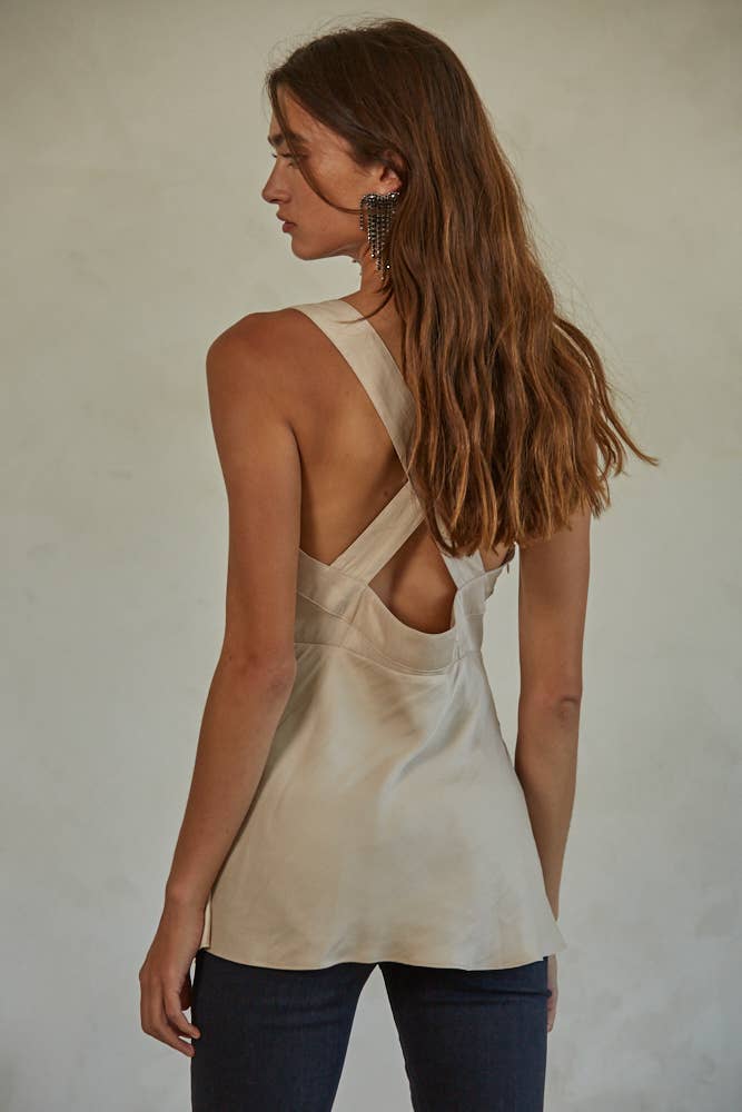 Woven V-Neck Back Crossed Straps Top - By together