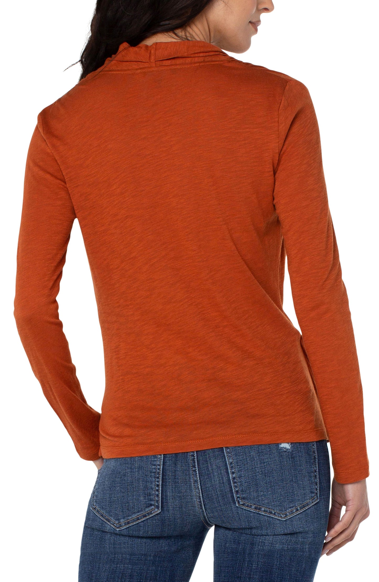 Long Sleeve Wrap Front Slub Knit Top