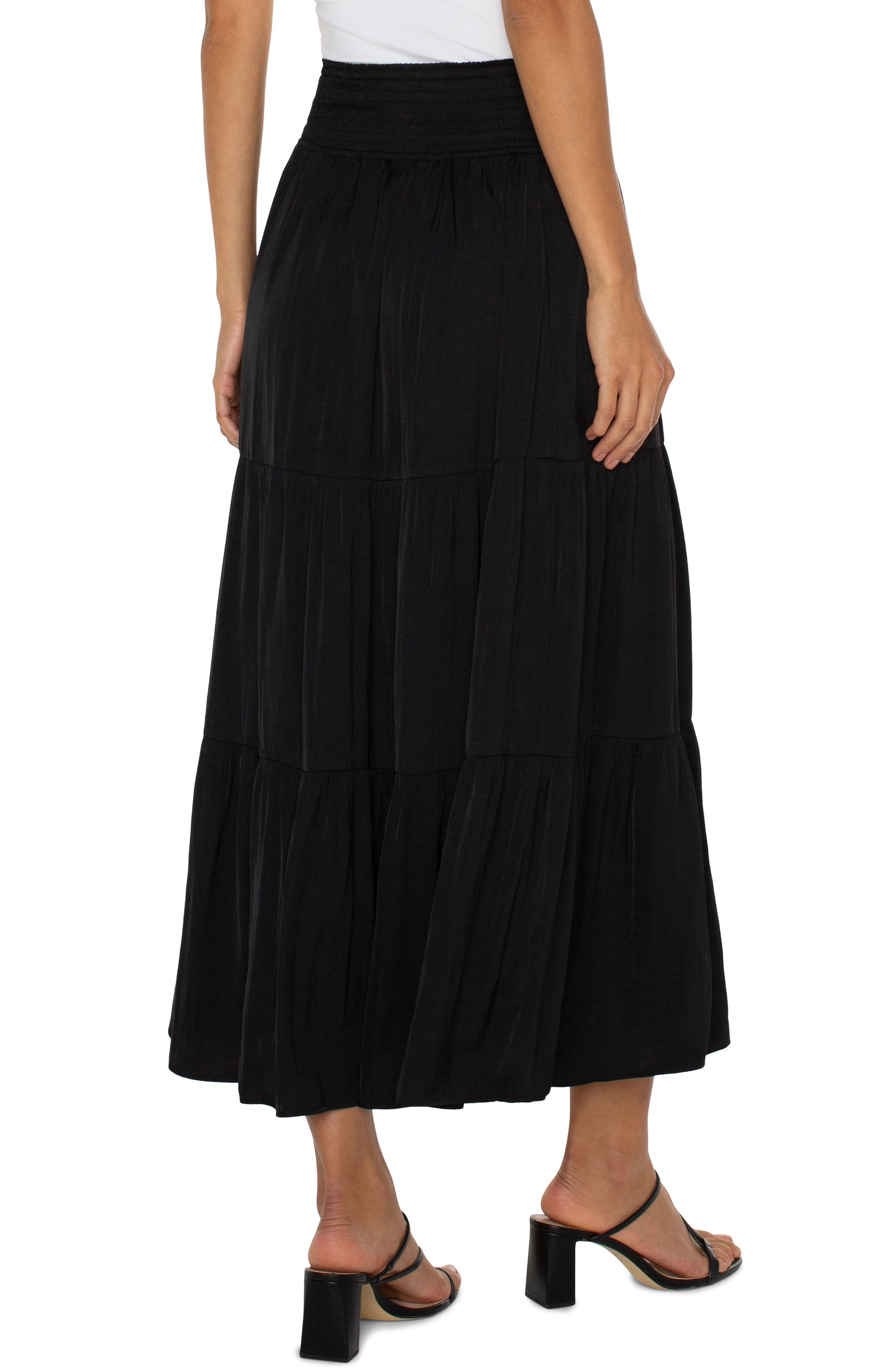 tiered woven maxi skirt w/ smocked waist