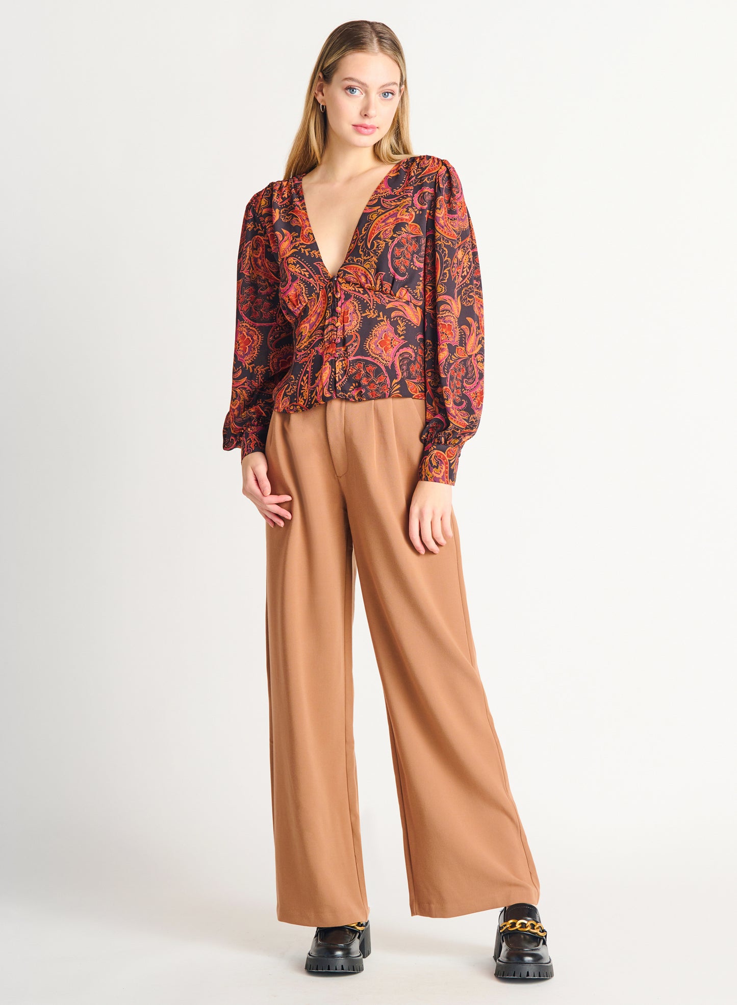 V-NECK BUTTON FRONT BLOUSE