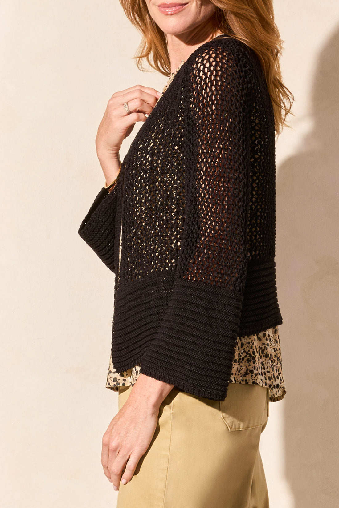 BELL SLEEVE OPEN STITCH SWEATER CARDIGAN