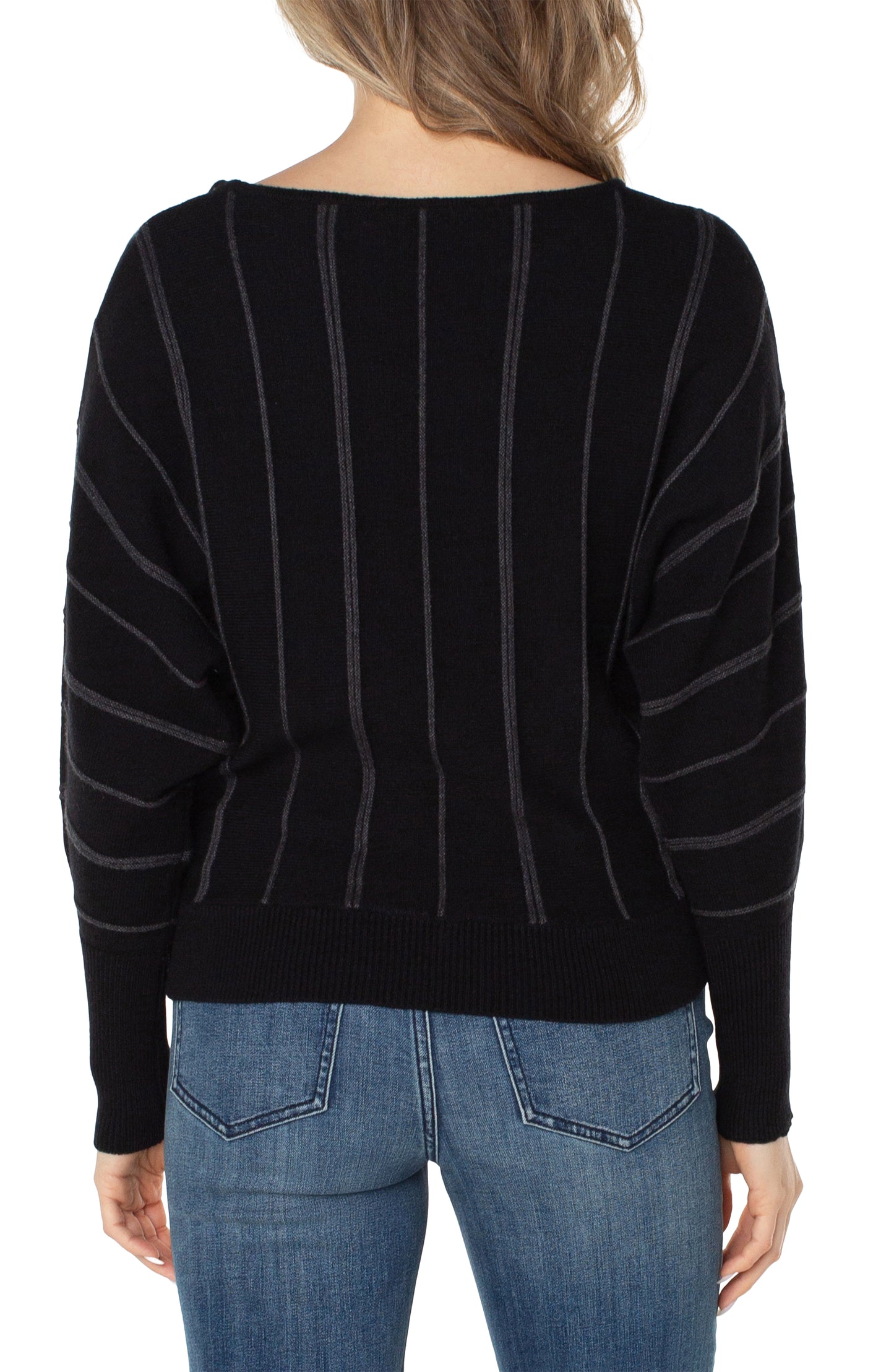 L/s crew dolman sweater w/stripe