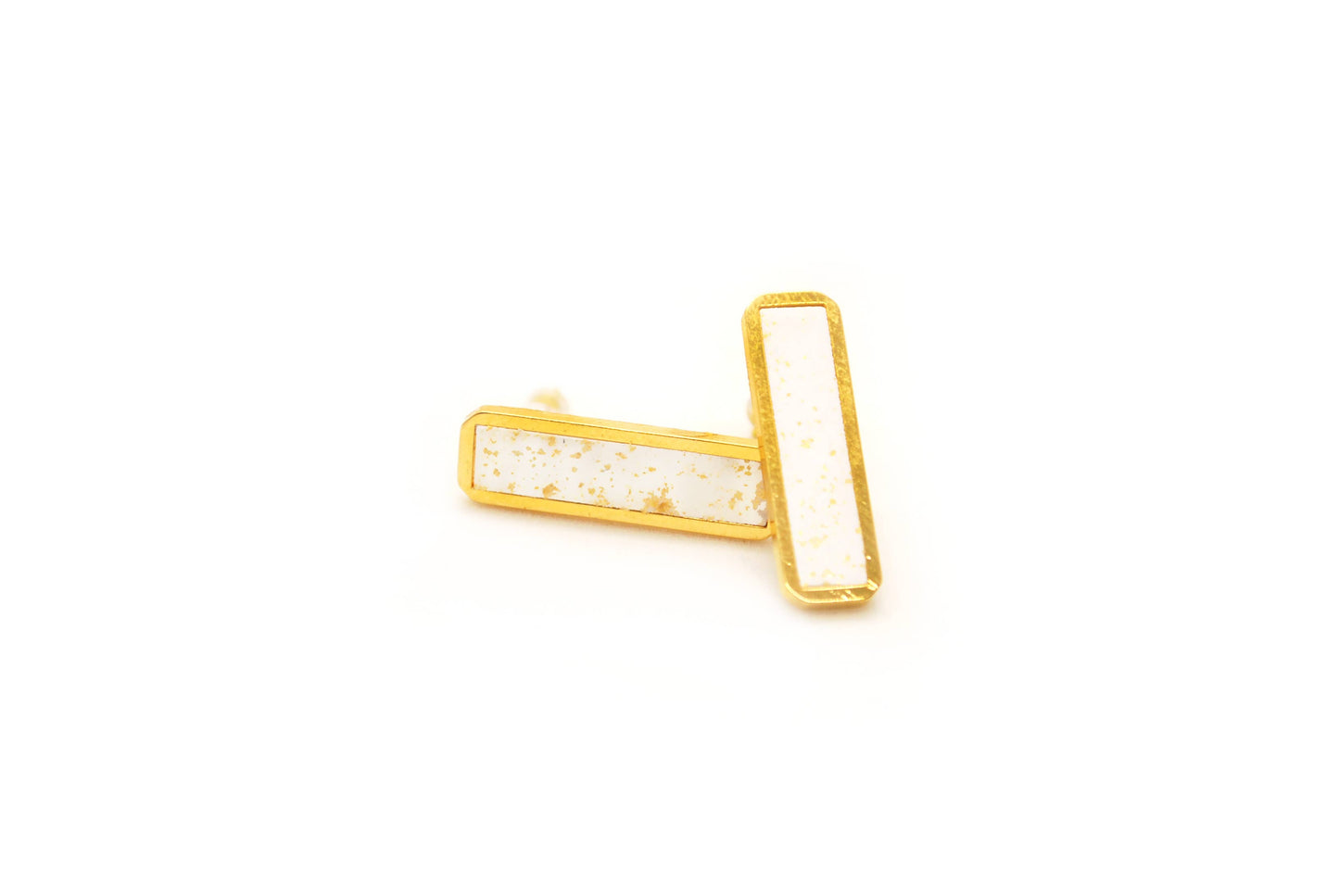 White Speckled Bar Stud Earrings - Elements Berkeley