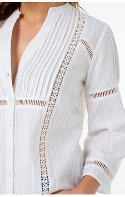 pin tuck flared slv top w/ trim - Elements Berkeley