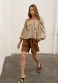 Moon River Geo Print Empire Woven Top