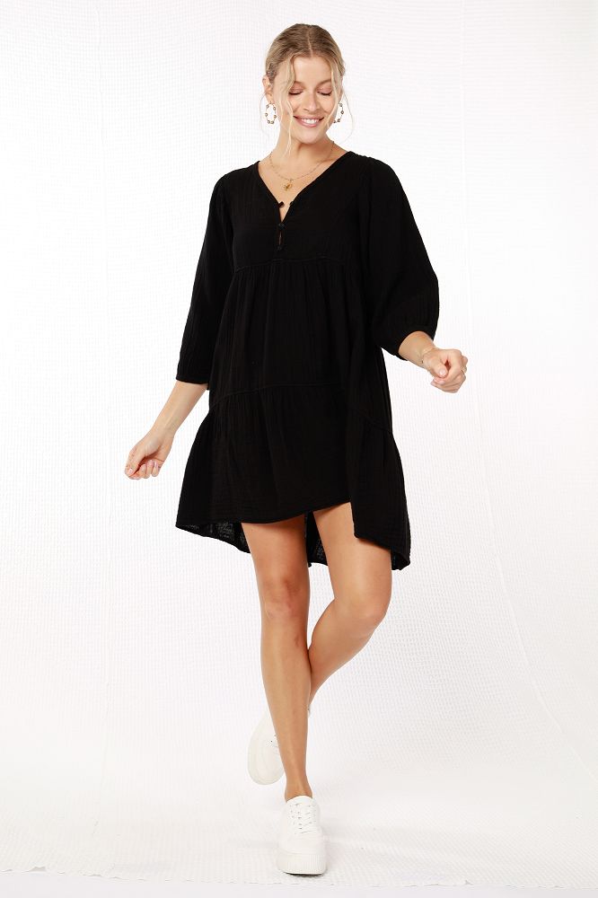 Mod-O-Doc 3/4 Sleeve Boho Tiered Dress