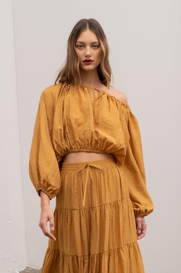 Moon River Textured Long Sleeve Peasant Blouse