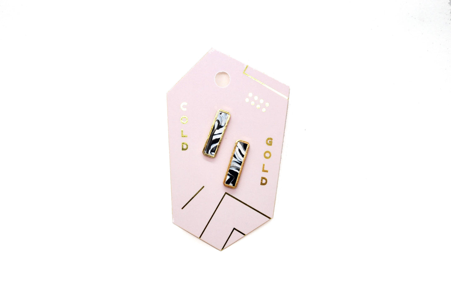 Black + White Marble Bar Stud Earrings - Elements Berkeley