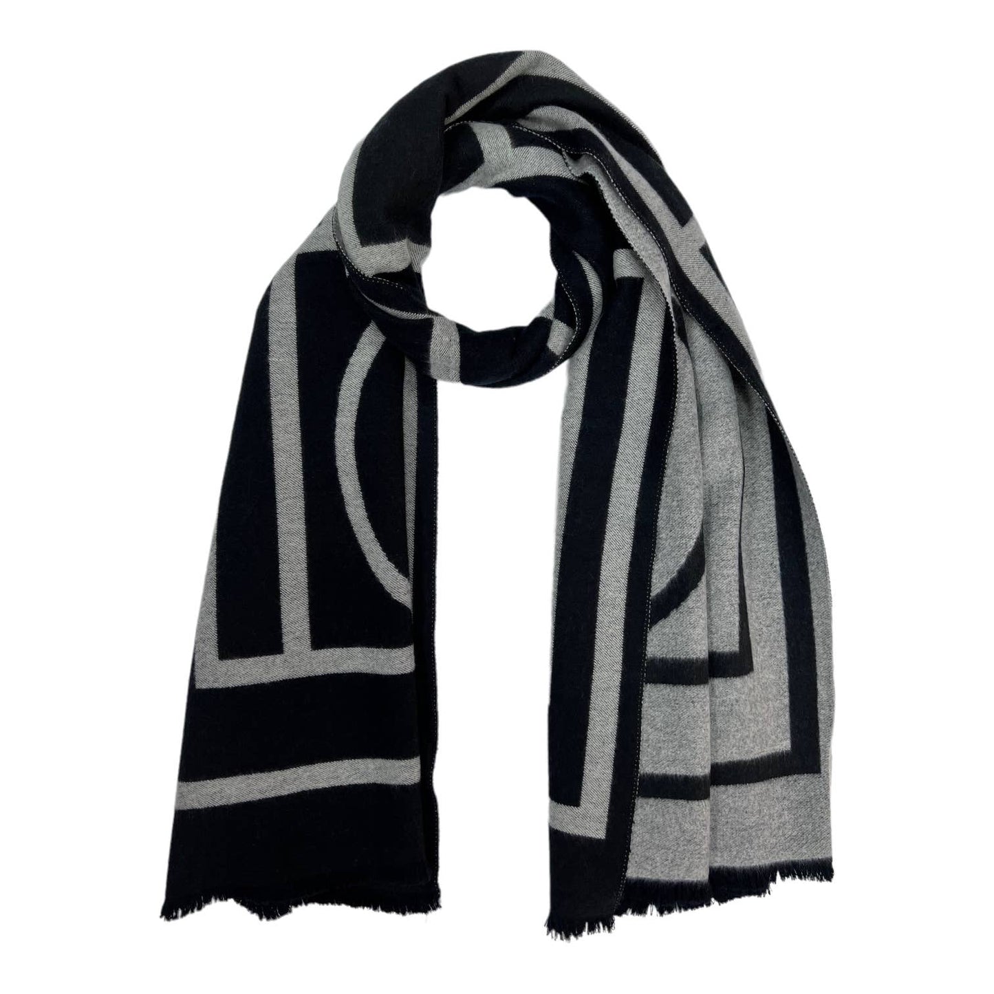 Black Geometric print cashmere blend winter scarf