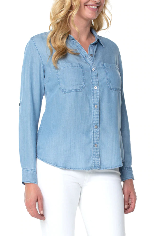 Liverpool Rolled Sleeve Button Down Shirt