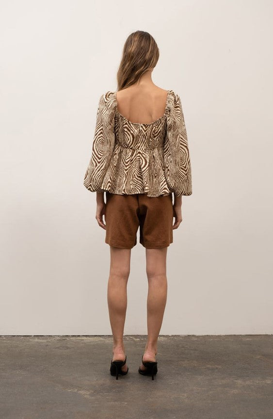 Moon River Geo Print Empire Woven Top