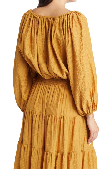 Moon River Textured Long Sleeve Peasant Blouse