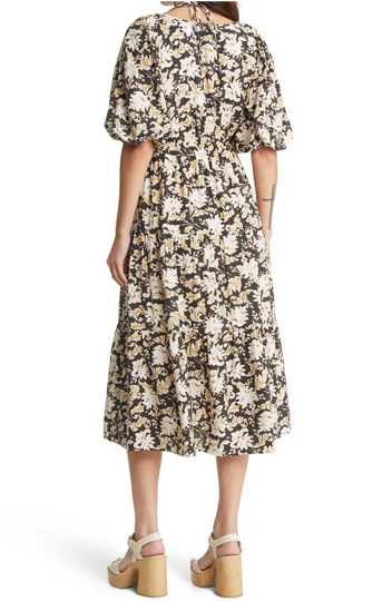 Moon River Cut Out Halter Floral Print Midi Dress