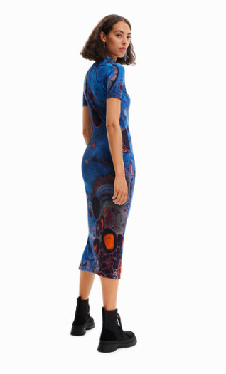 RIBBED S/S LONG DRESS