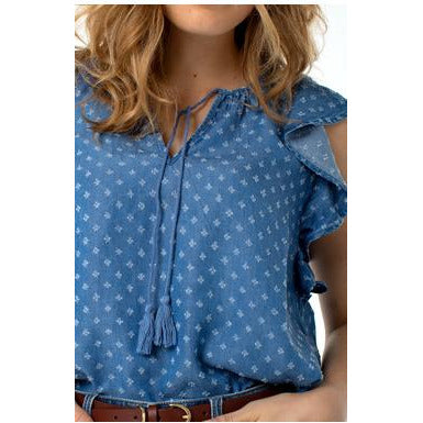 tie front blouse w/ cascading ruffle - Elements Berkeley