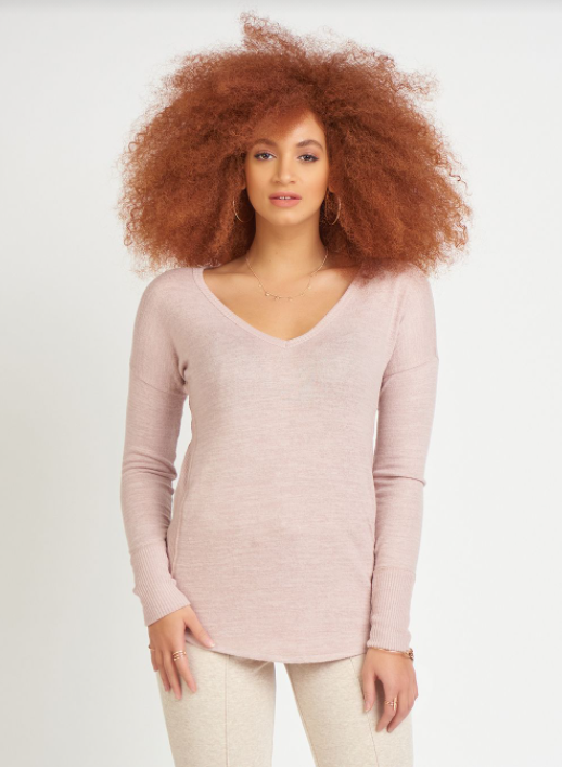 DEX Long Sleeve Rounded Hem V-Neck