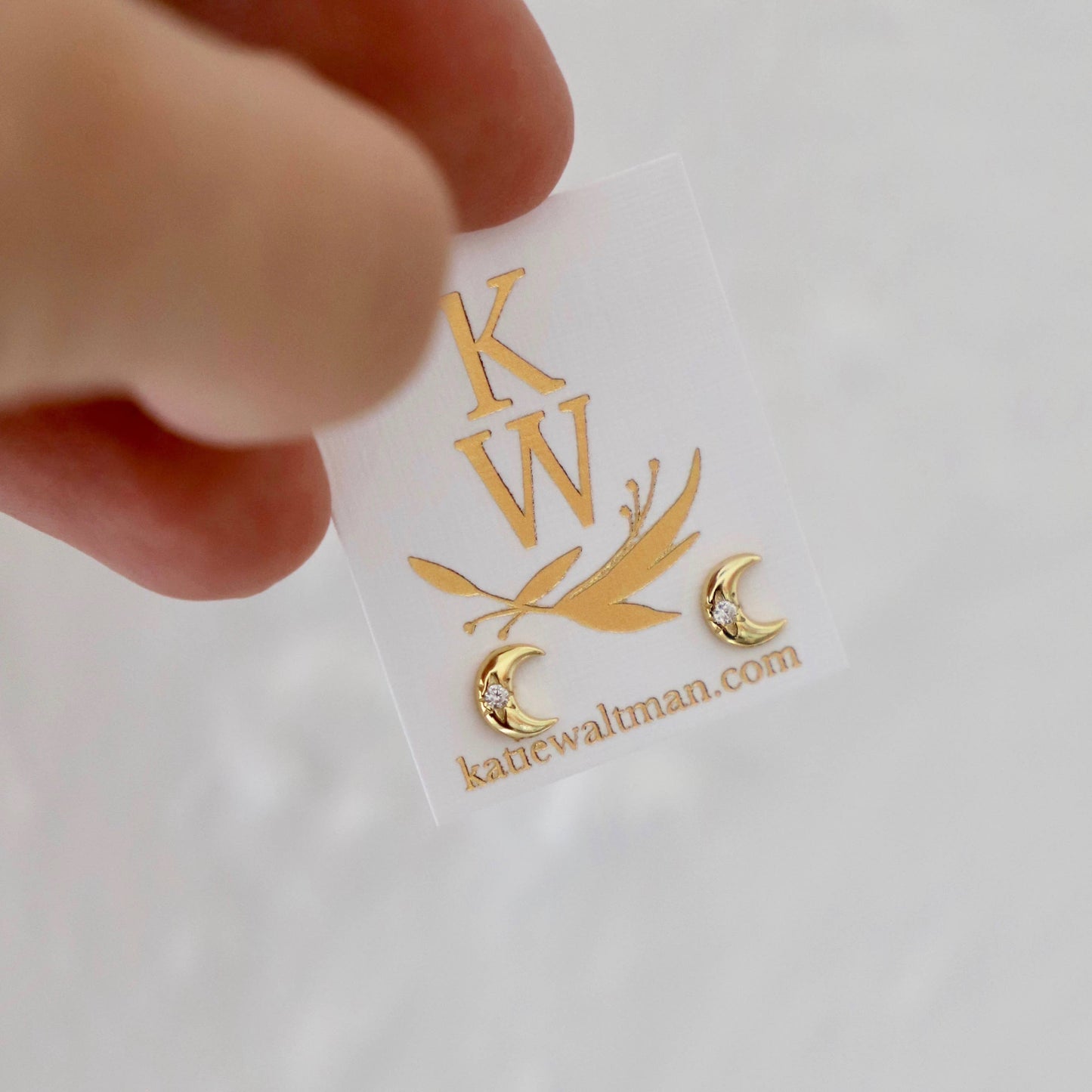 Katie Waltman Jewelry - SHINY CRESCENT WITH CZ STUD