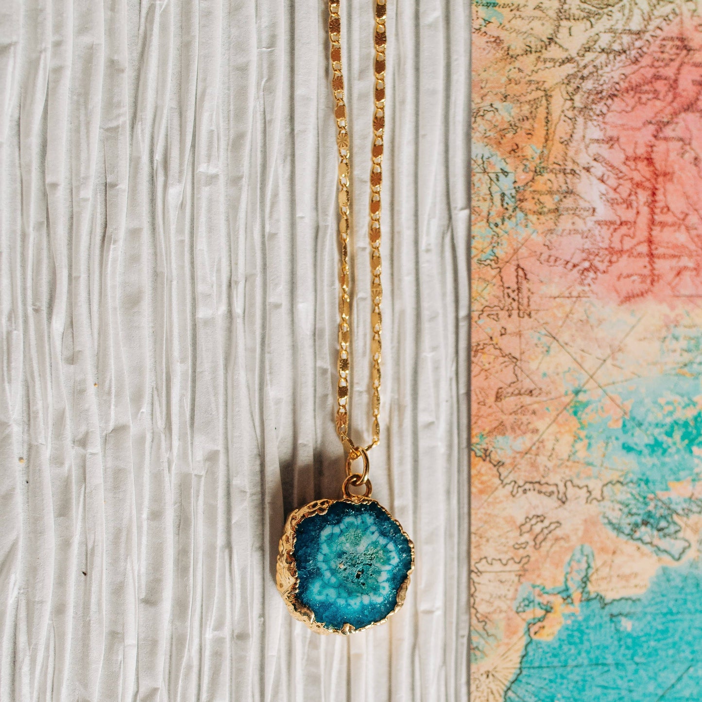 Wolf and Rose Collections - Round Blue Agate Pendant - Elements Berkeley