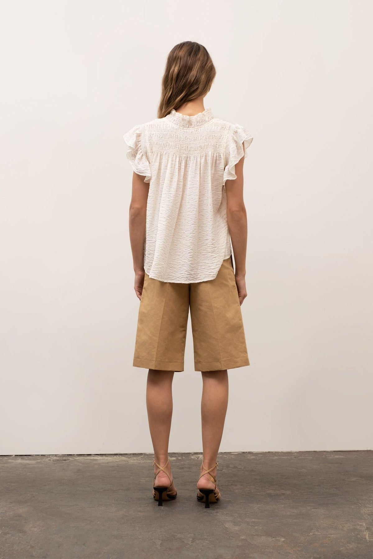 Moon River Asymmetrical Flutter Short Sleeve Top