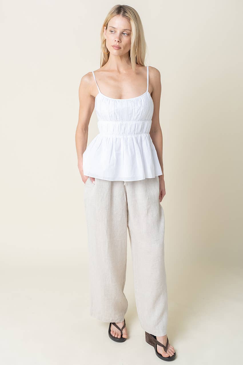 Millie Wide-Leg Drawstring Linen Pants - Olivaceous