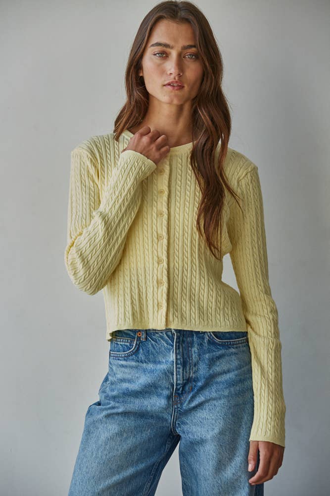 Knit Cable Sweater Cotton Button Down Cardigan Top - By Together