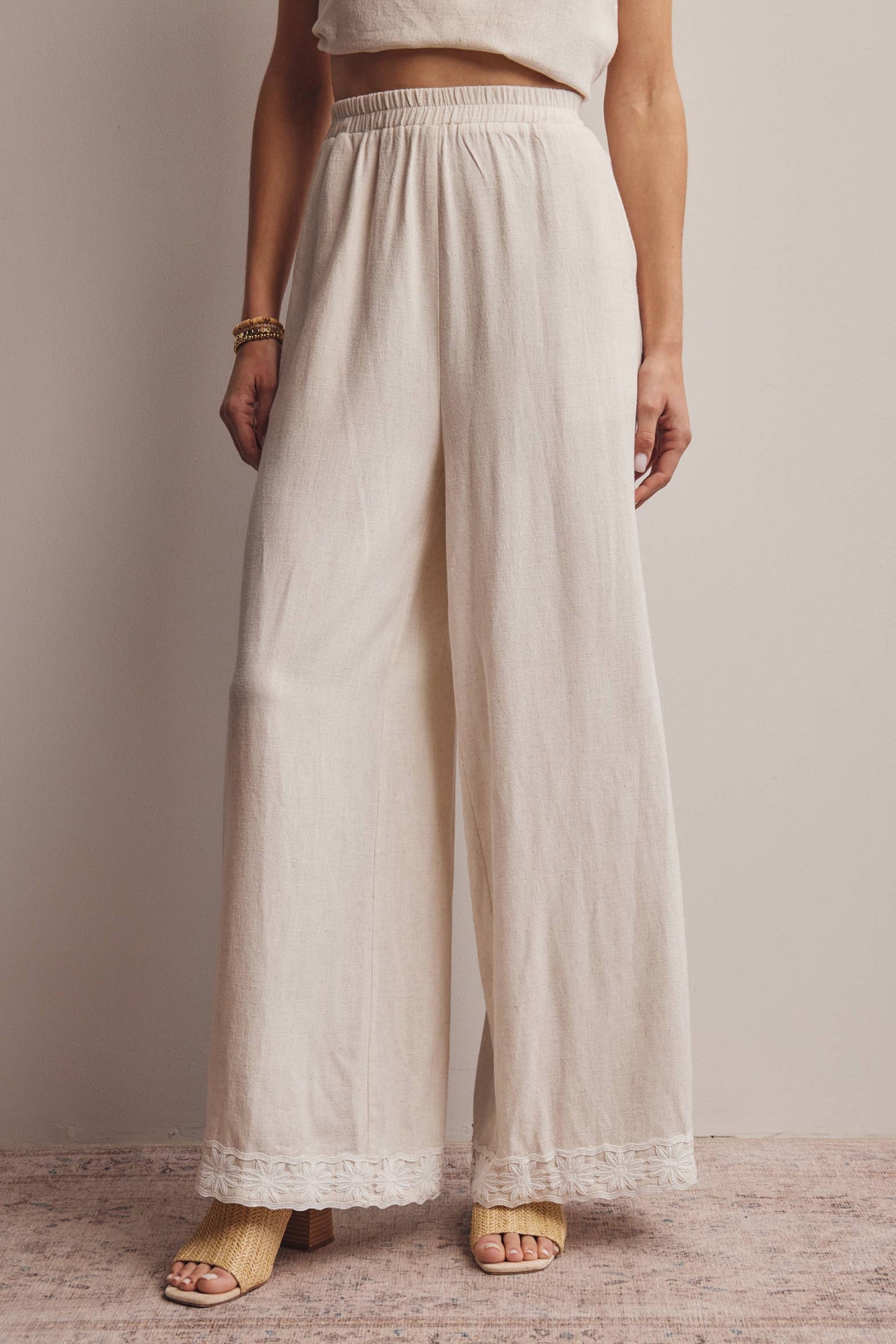 Embroidered Square-Neck Tank & Wide-Leg Pants Set FSET011