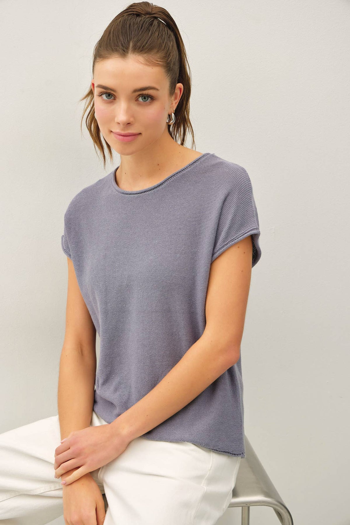 Be Cool - BOXY SHORT SLEEVE SWEATER W RAW SEAM