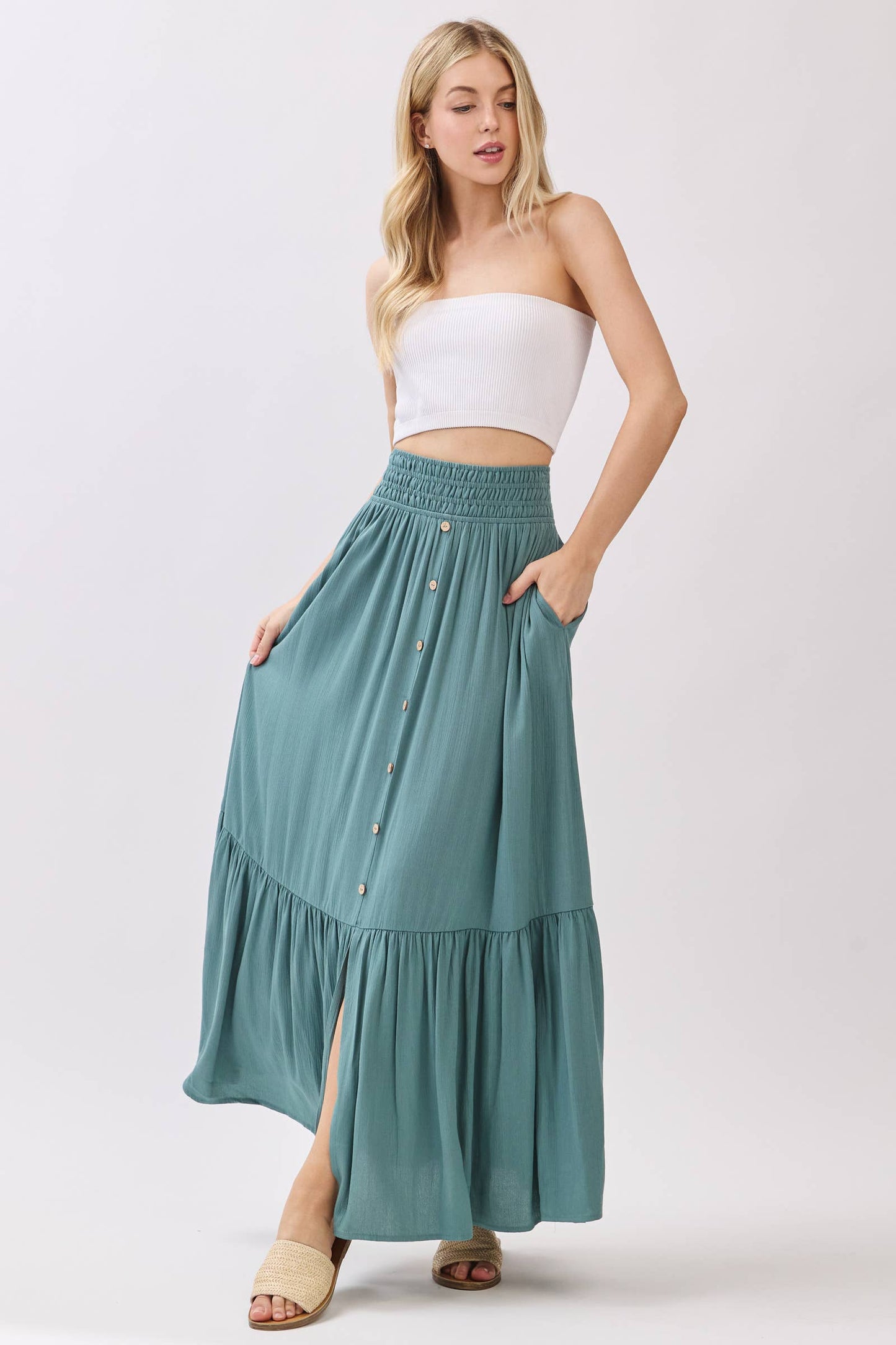 Ruffled Smocked Waist Tiered Maxi Skirt - Final Touch