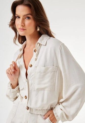 Bomber jacket w/ elastic waist and tie collar