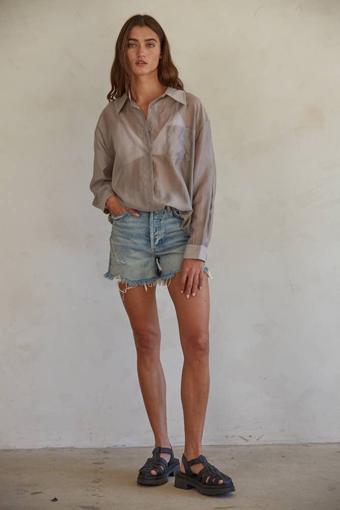 By Together - L6989 | Button Down Collar Neck Shirt Top