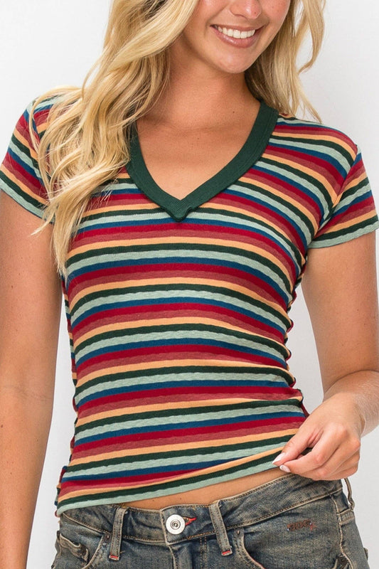 Striped V-Neck Tee - Nectar Clothing