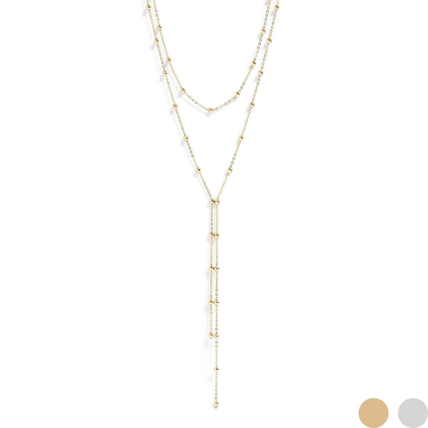 18K Gold PVD Stainless Steel Satellite Layered Lariat Necklace