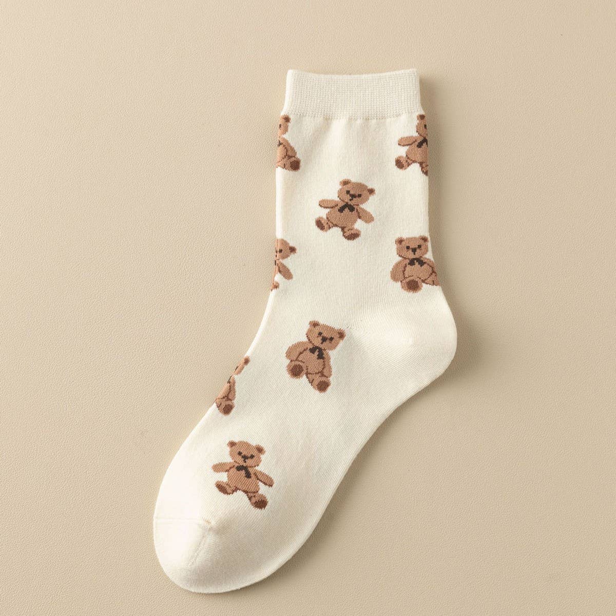 WOMEN BROWN BEAR COTTON CREW SOCKS - NINEXIS