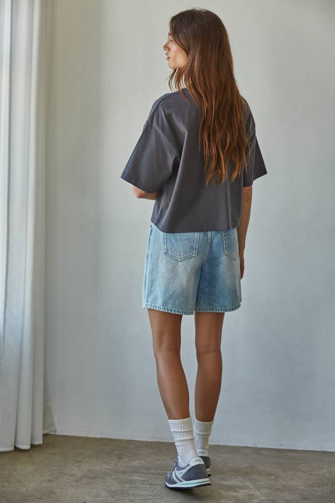 By Together - L8688 | Knit Cotton Crew Neck Drop Shoulder Short Sleeve Top