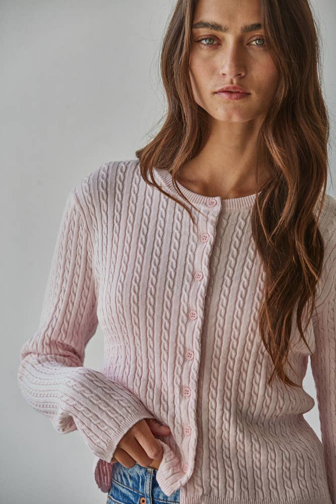 Knit Cable Sweater Cotton Button Down Cardigan Top - By Together