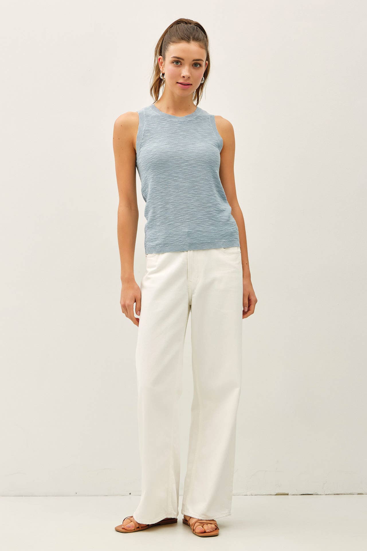 Be Cool - [NEW COLOR]ROUND NECK SLEEVELESS SLUB KNIT TOP