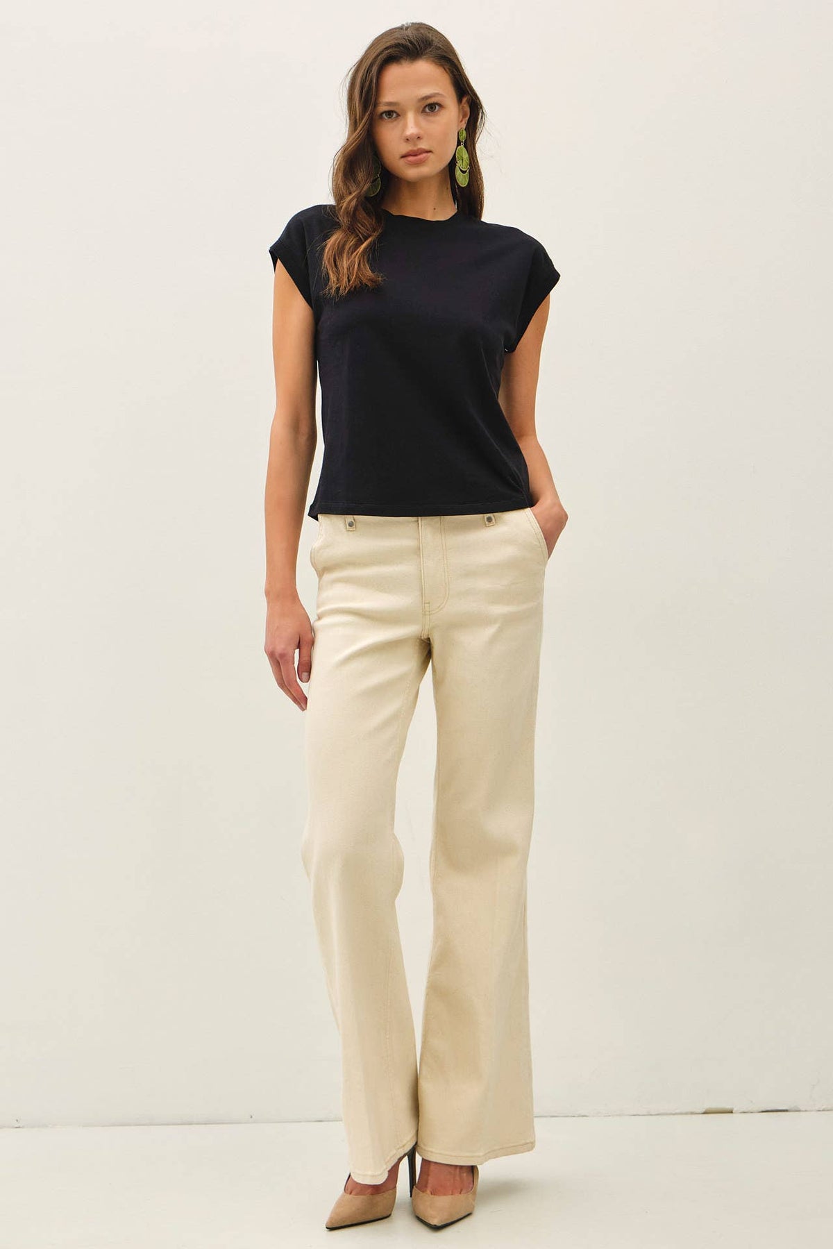Be Cool - GARMENT DYED COTTON CAP SLEEVE CREW NECK