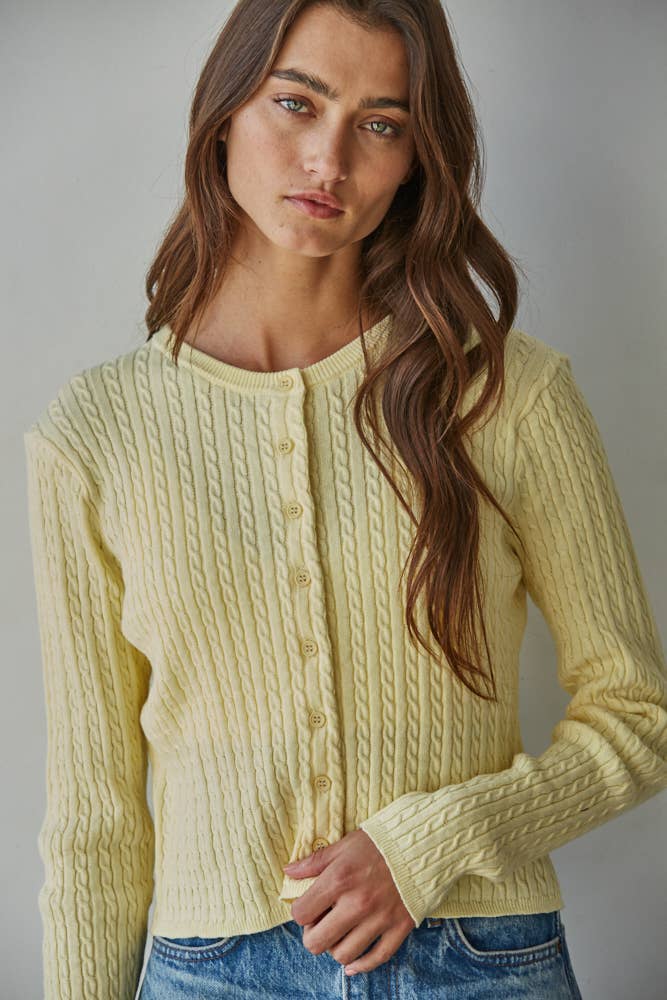Knit Cable Sweater Cotton Button Down Cardigan Top - By Together