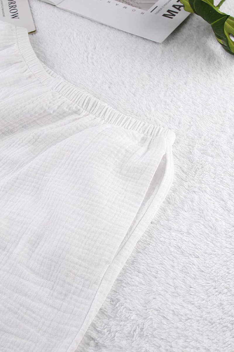 CWSPJ0050_SOLID COLOR COTTON HALTER  SHORTS PAJAMA SET