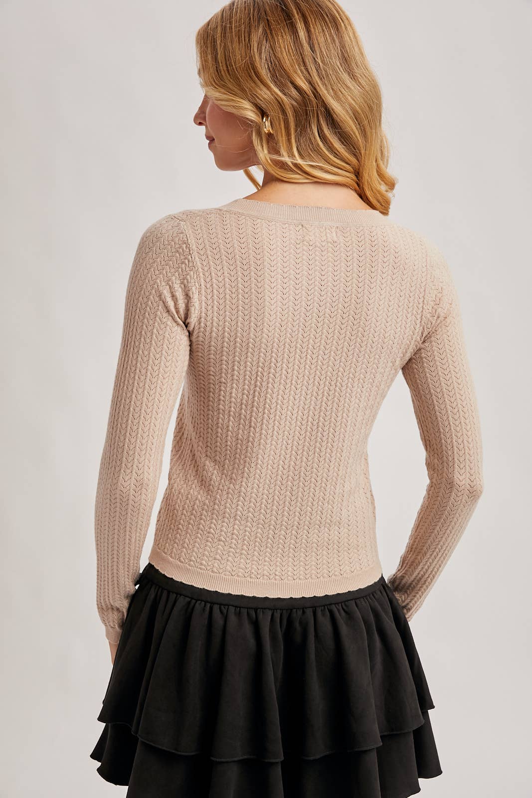 Bluivy - LONG SLEEVED POINTELLE KNIT TOP